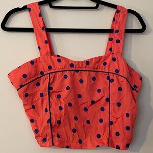 EUC Size Large Fashion Web Polka Dot & Bow Crop Top in Orange/Navy